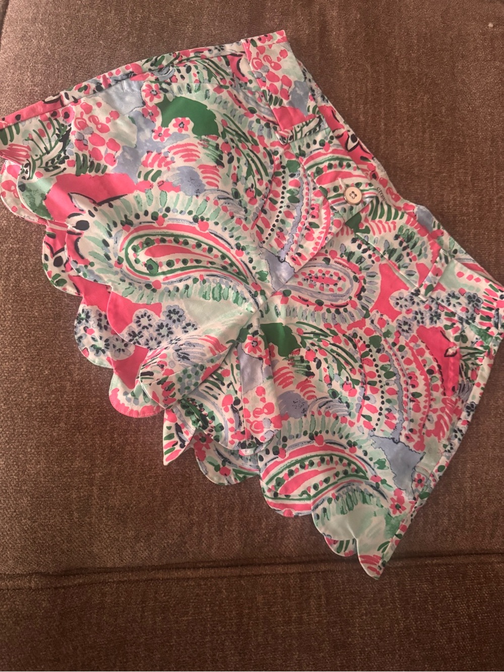 crown & ivy Pink Multi Floral Scallop Hem Bermudas